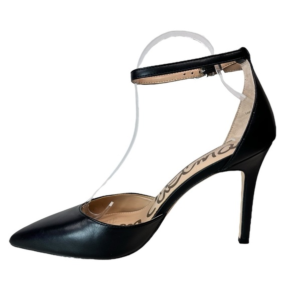 Sam Edelman Harlow Black Leather Ankle Strap Stiletto Heels Dressy Quiet Luxury - Picture 2 of 14